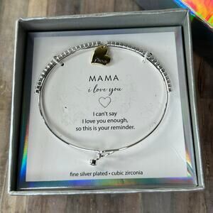 Bracelet Word MAMA Silver tone Heart Charm Gold Tone Minimalist Cubic Zirconia